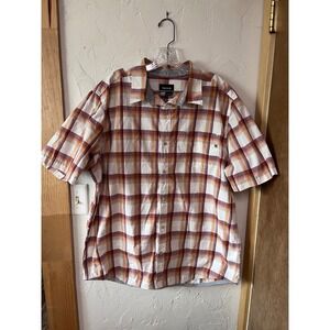 Marmot Mens Plaid Short Sleeve Button Up Shirt XXLTIG Orange White Red